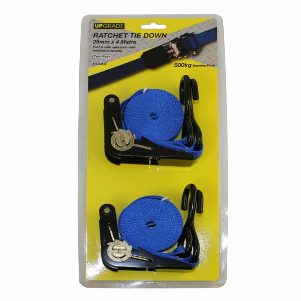 25mmx4mm Ratchet Tie Down, 2pc/set, 500kgs Breakin